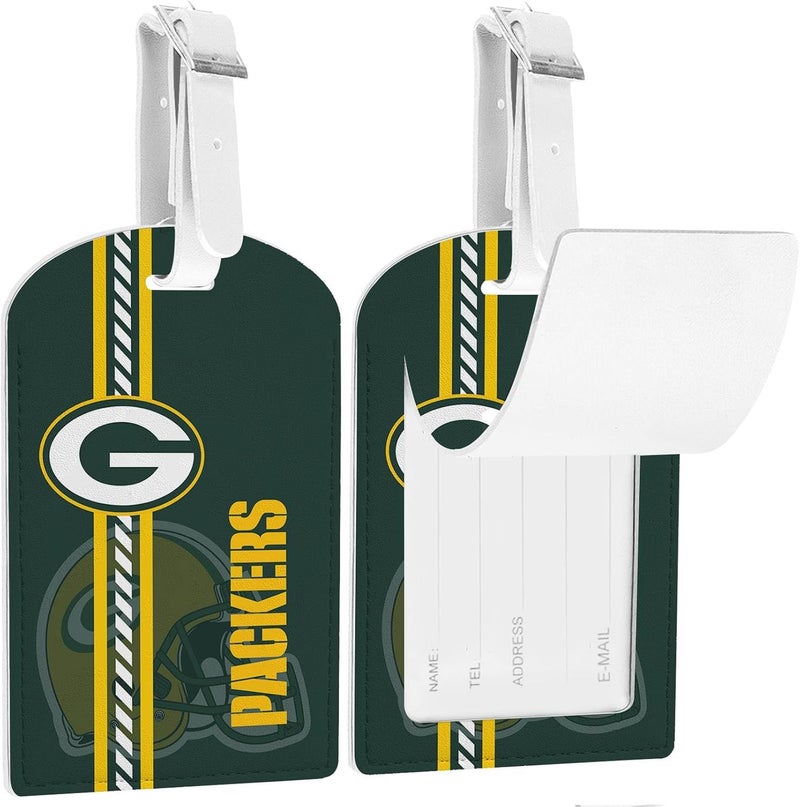 AYYQHC 2 Pack Leather Football Sport Fan Luggage Tag for Suitcase，Green Design Travel Suitcase Tag with Privacy Flap Address Labels - Image 2